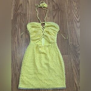 Fashion Nova Strapless Yellow Crochet Dress